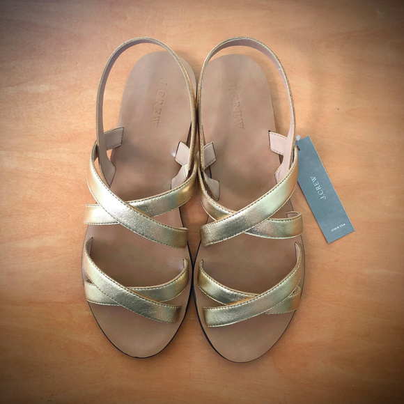 J. Crew  Cross Strap Metallic Gold Leather Sandals 8M - Picture 4 of 4